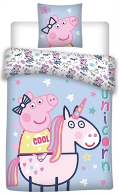 Gurli gris sengetøj 140x200 cm - Gurli gris & Unicorn - 2 i 1 design - 100% bomuld